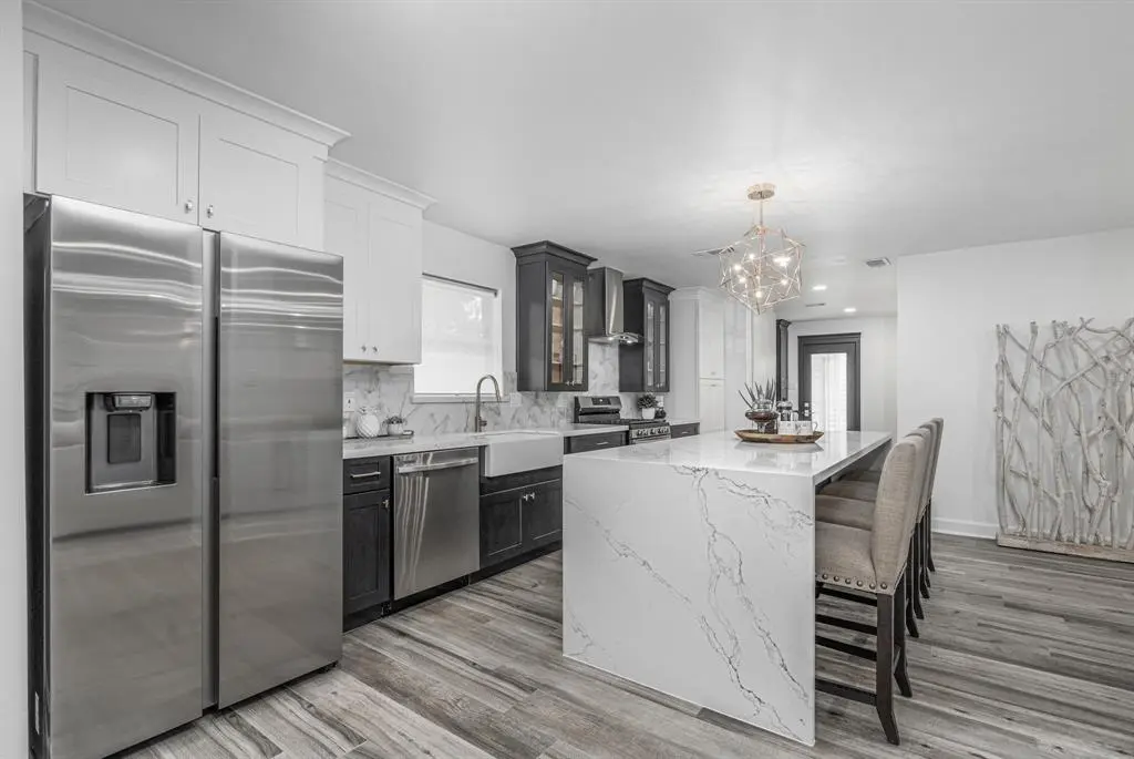 Kitchen island with pendant lights